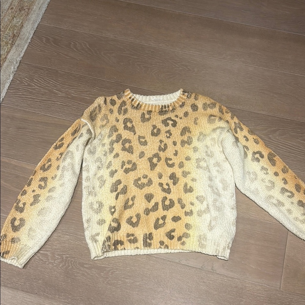 MOTHER Brown and Cream Leopard Print Crew Neck Sweater